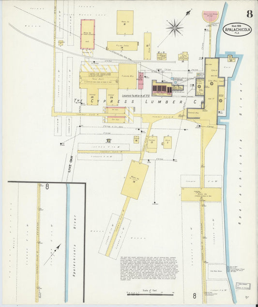 Sanborn Fire Insurance Map from Apalachicola, Franklin County, Florida (1909), Sheet #0008 - Historic Sanborn Fire Insurance Map Print, vintage old map wall art, antique decor, genealogy gift, Florida Florida map