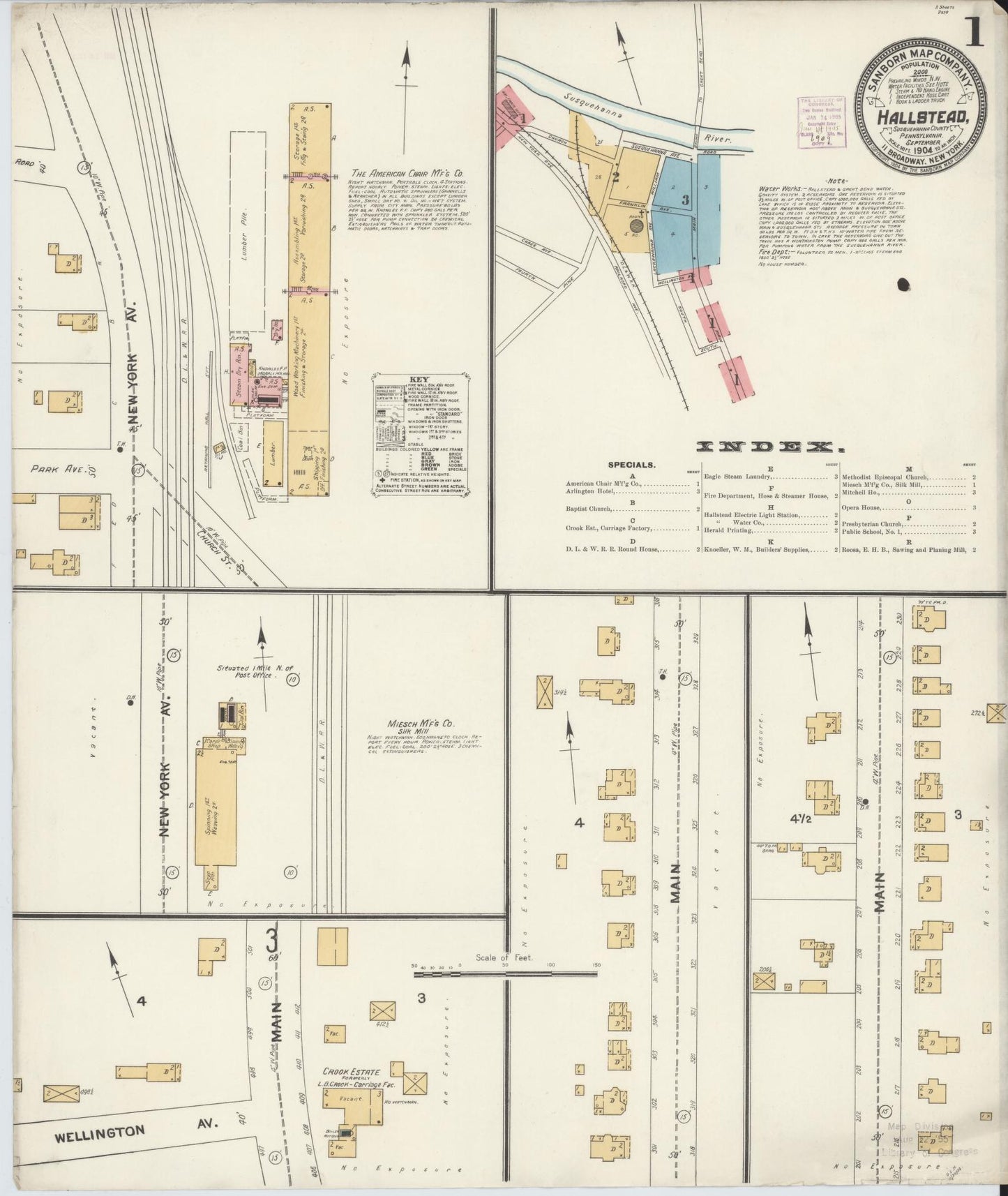Sanborn Fire Insurance Map from Hallstead, Susquehanna County, Pennsylvania (1904), Sheet #0001 - Complete Map Set gallery image, historic Sanborn map, vintage wall art, Pennsylvania Pennsylvania
