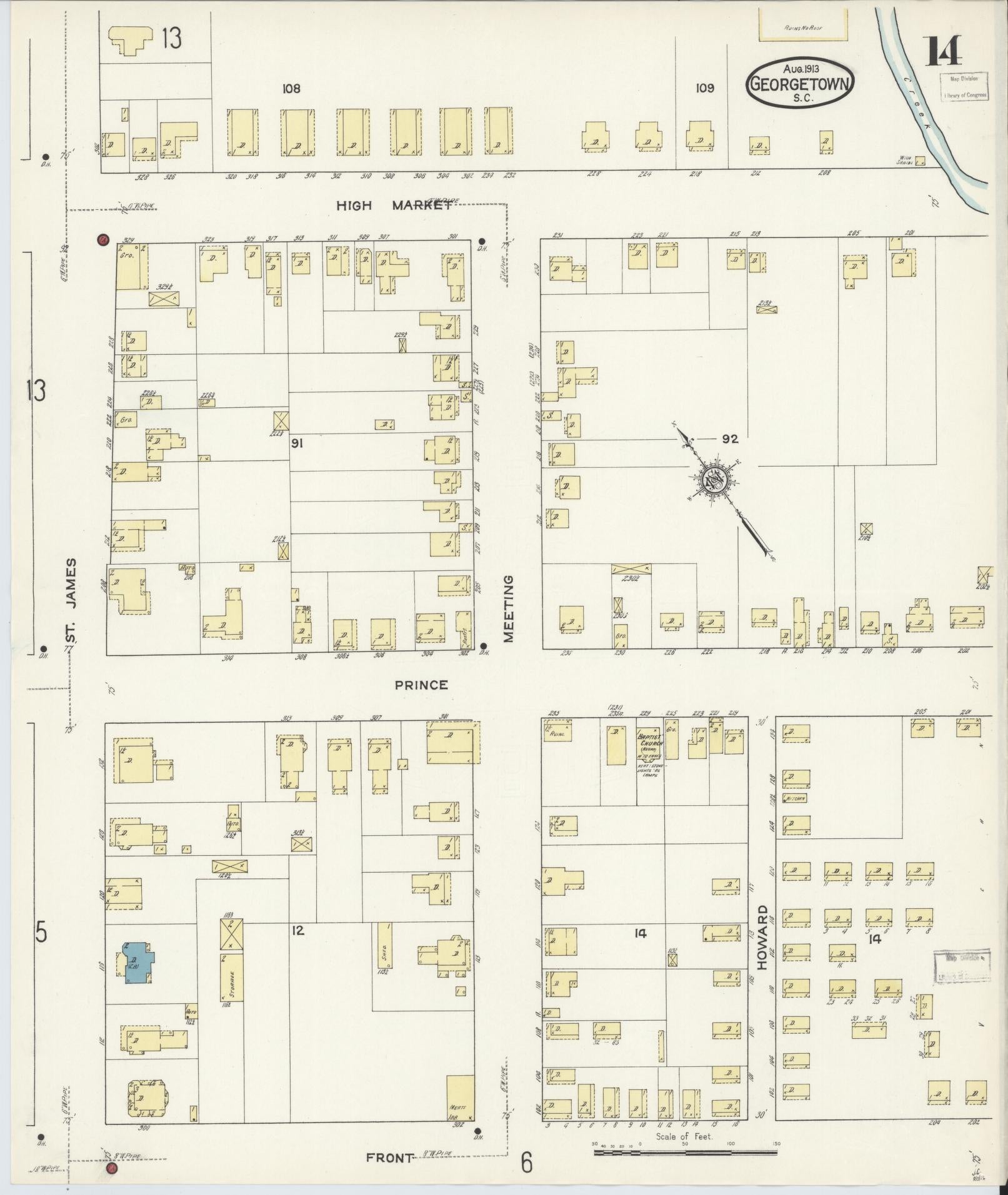 Sanborn Fire Insurance Map from Georgetown, Georgetown County, South Carolina (1913), Sheet #0014 - Complete Map Set gallery image, historic Sanborn map, vintage wall art, South Carolina South Carolina