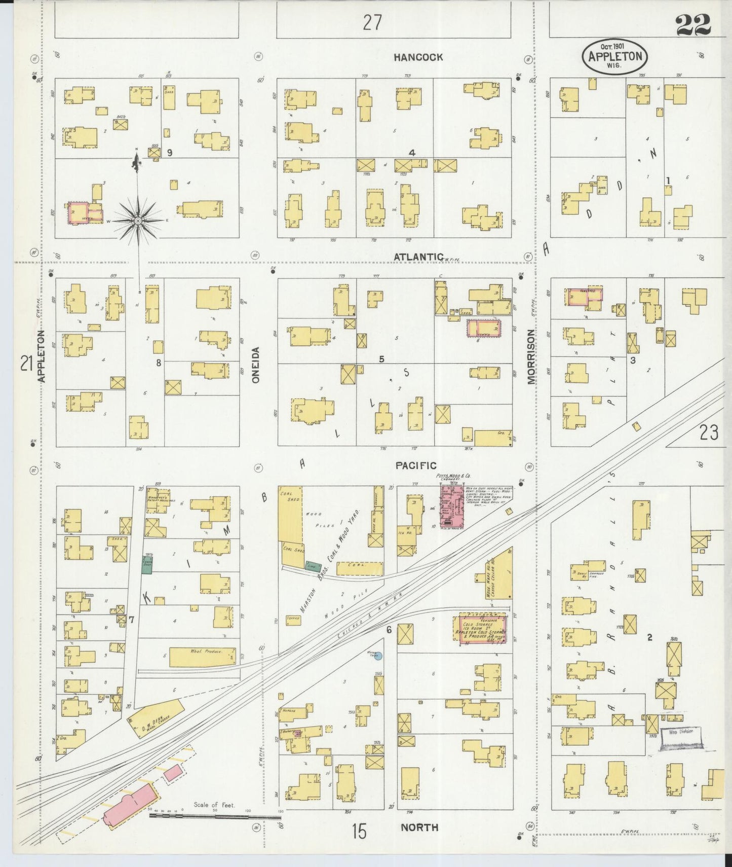 Sanborn Fire Insurance Map from Appleton, Outagamie County, Wisconsin (1901), Sheet #0022 - Complete Map Set gallery image, historic Sanborn map, vintage wall art, Wisconsin Wisconsin