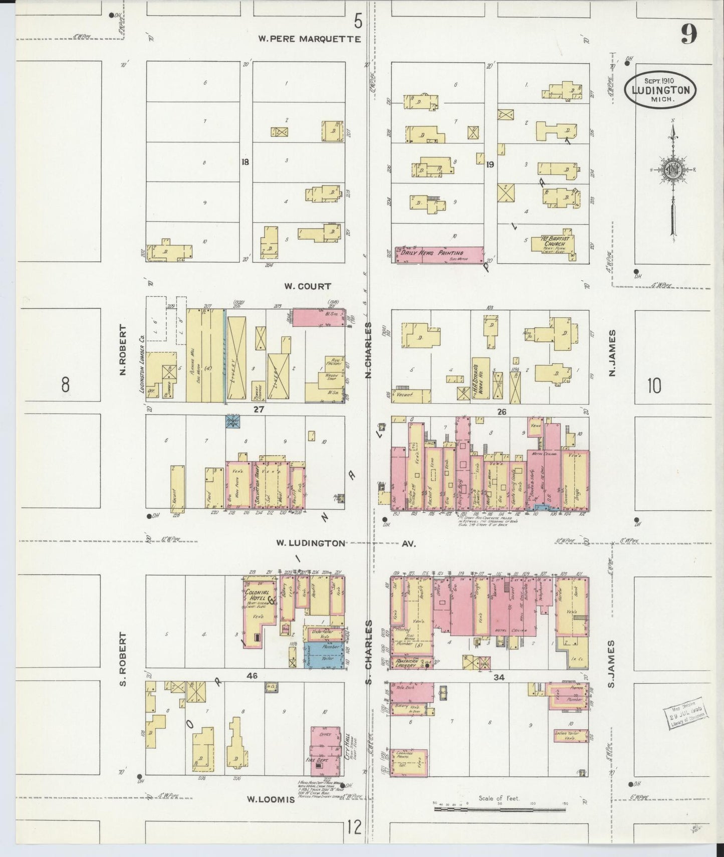 Sanborn Fire Insurance Map from Ludington, Mason County, Michigan (1910), Sheet #0009 - Complete Map Set gallery image, historic Sanborn map, vintage wall art, Michigan Michigan