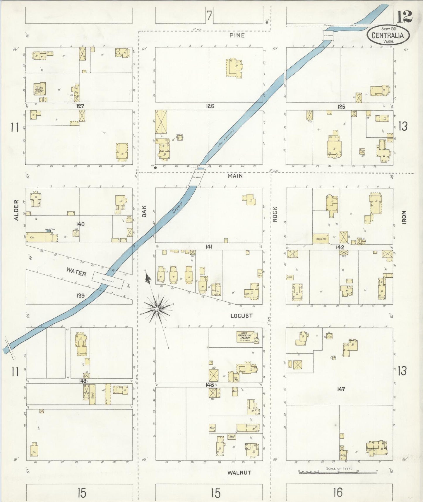 Sanborn Fire Insurance Map from Centralia, Lewis County, Washington (1901), Sheet #0012 - Complete Map Set gallery image, historic Sanborn map, vintage wall art, Washington Washington