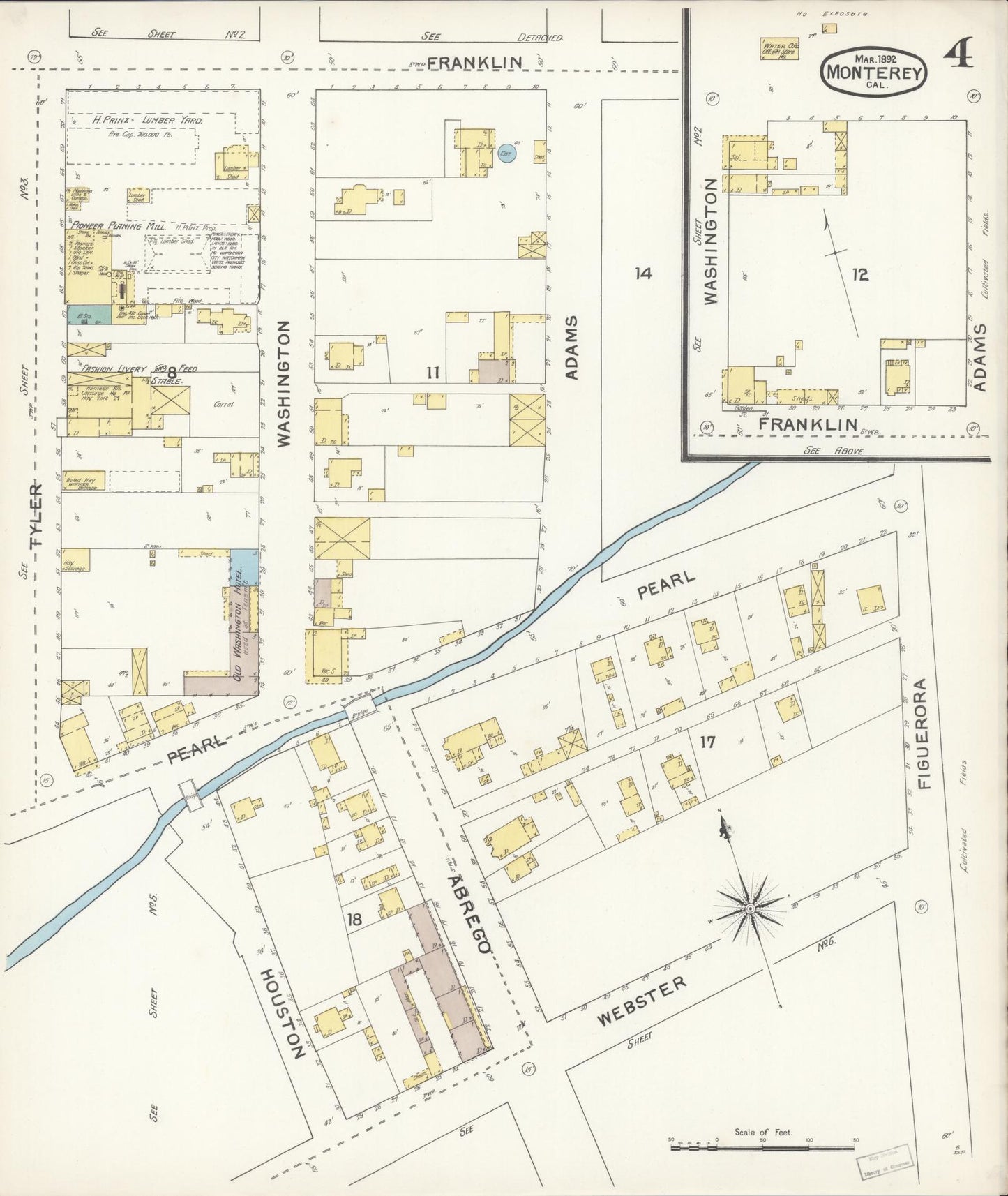 Sanborn Fire Insurance Map from Monterey, Monterey County, California (1892), Sheet #0004 - Complete Map Set gallery image, historic Sanborn map, vintage wall art, California California