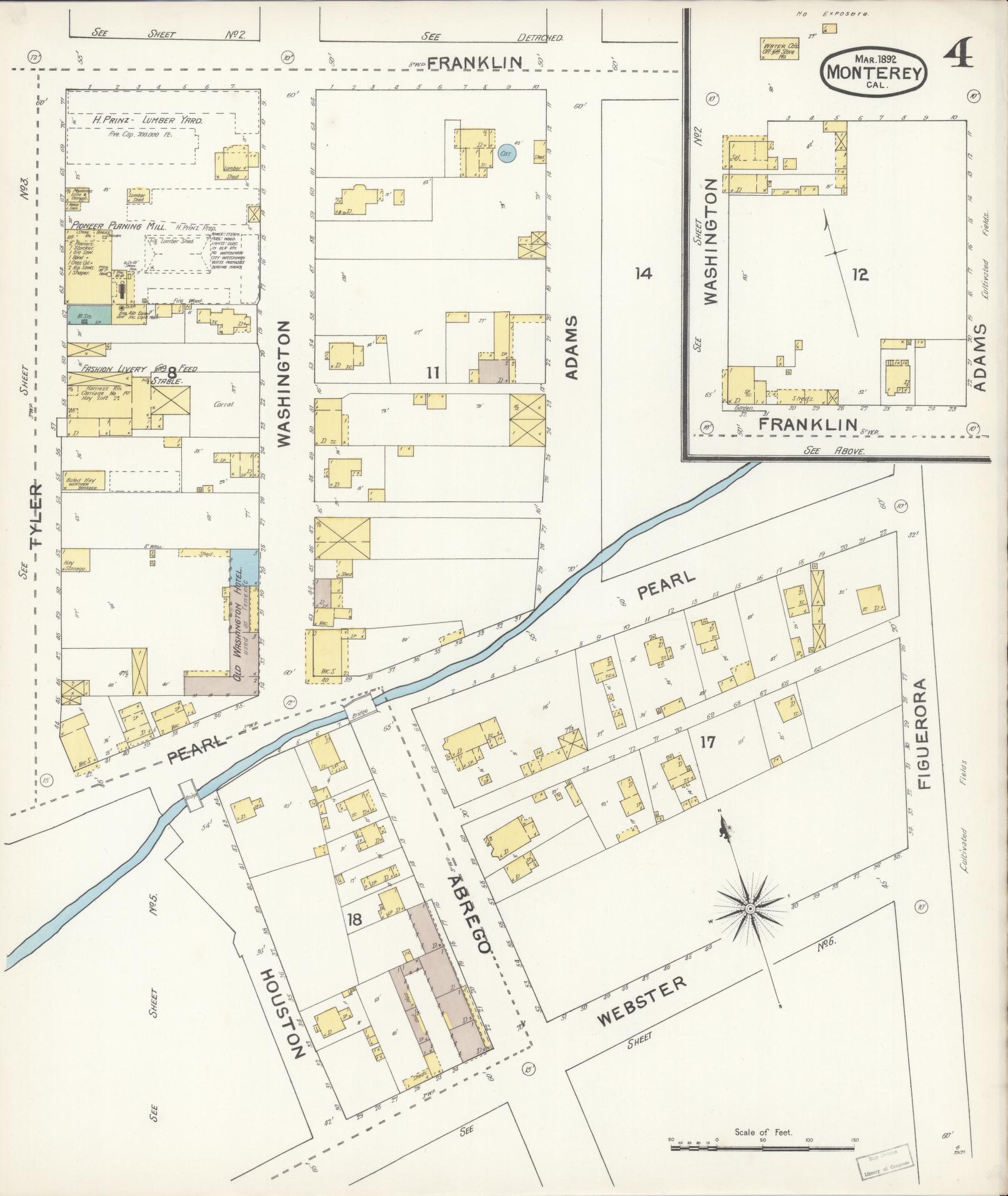 Sanborn Fire Insurance Map from Monterey, Monterey County, California (1892), Sheet #0004 - Complete Map Set gallery image, historic Sanborn map, vintage wall art, California California