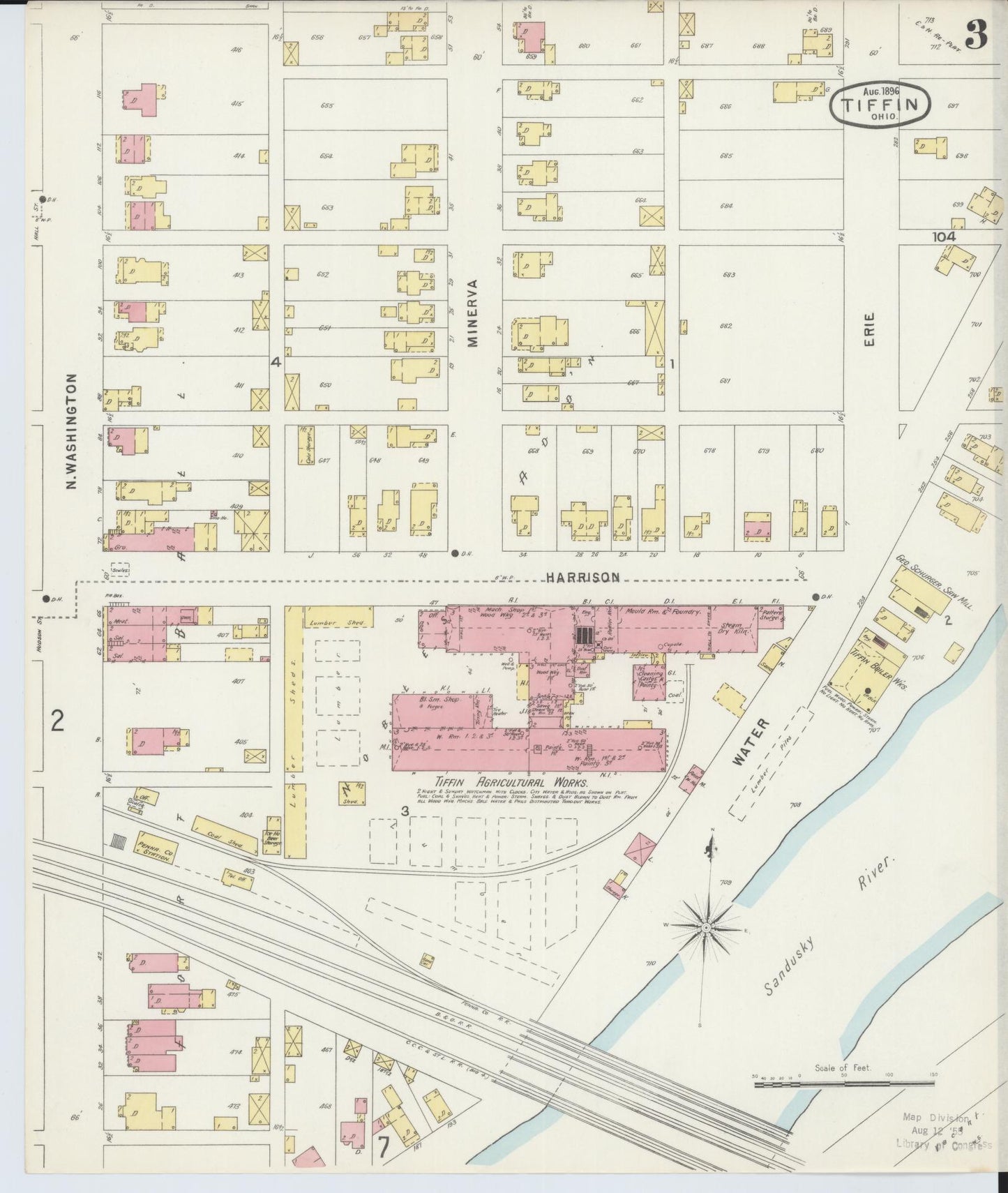 Sanborn Fire Insurance Map from Tiffin, Seneca County, Ohio (1896), Sheet #0003 - Complete Map Set gallery image, historic Sanborn map, vintage wall art, Ohio Ohio