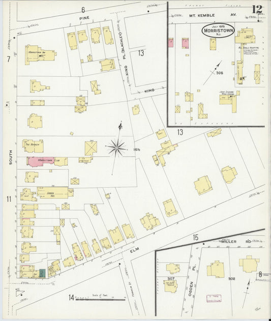 Sanborn Fire Insurance Map from Morristown, Morris County, New Jersey (1909), Sheet #0012 - Historic Sanborn Fire Insurance Map Print, vintage old map wall art, antique decor, genealogy gift, New Jersey New Jersey map
