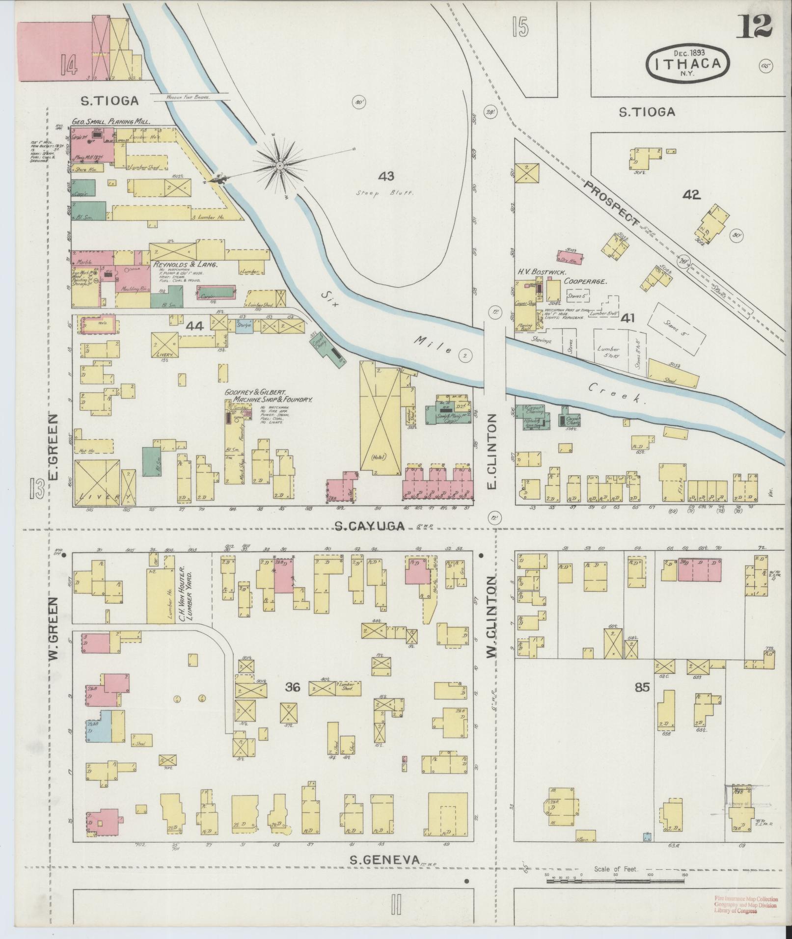 Sanborn Fire Insurance Map from Ithaca, Tompkins County, New York (1893), Sheet #0012 - Complete Map Set gallery image, historic Sanborn map, vintage wall art, New York New York