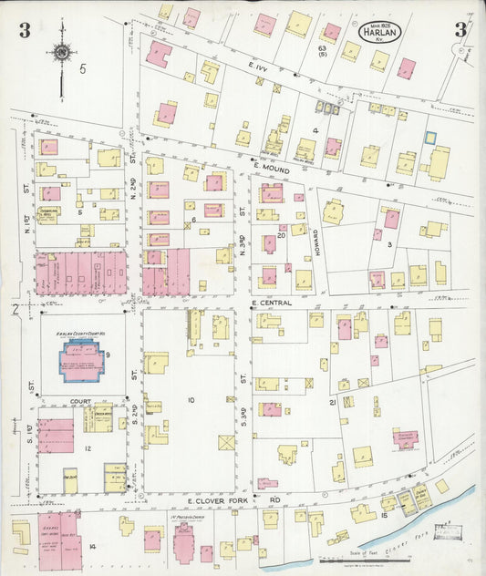 Sanborn Fire Insurance Map from Harlan, Harlan County, Kentucky (1925), Sheet #0003 - Historic Sanborn Fire Insurance Map Print, vintage old map wall art, antique decor, genealogy gift, Kentucky Kentucky map