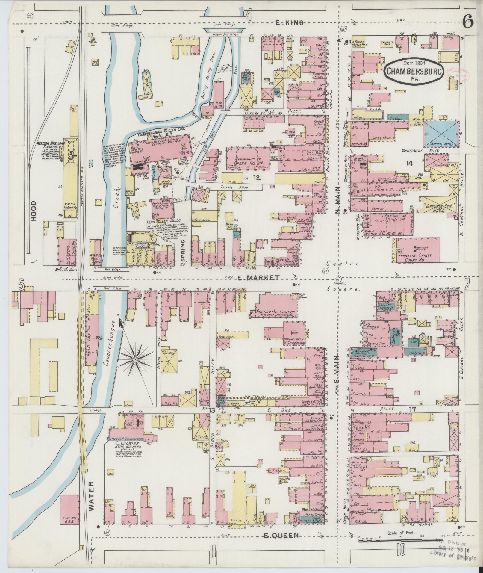 Sanborn Fire Insurance Map from Chambersburg, Franklin County, Pennsylvania (1894), Sheet #0006 - Historic Sanborn Fire Insurance Map Print, vintage old map wall art, antique decor, genealogy gift, Pennsylvania Pennsylvania map