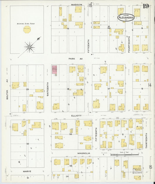 Sanborn Fire Insurance Map from Alexandria, Rapides Parish, Louisiana (1909), Sheet #0019 - Historic Sanborn Fire Insurance Map Print, vintage old map wall art, antique decor, genealogy gift, Louisiana Louisiana map