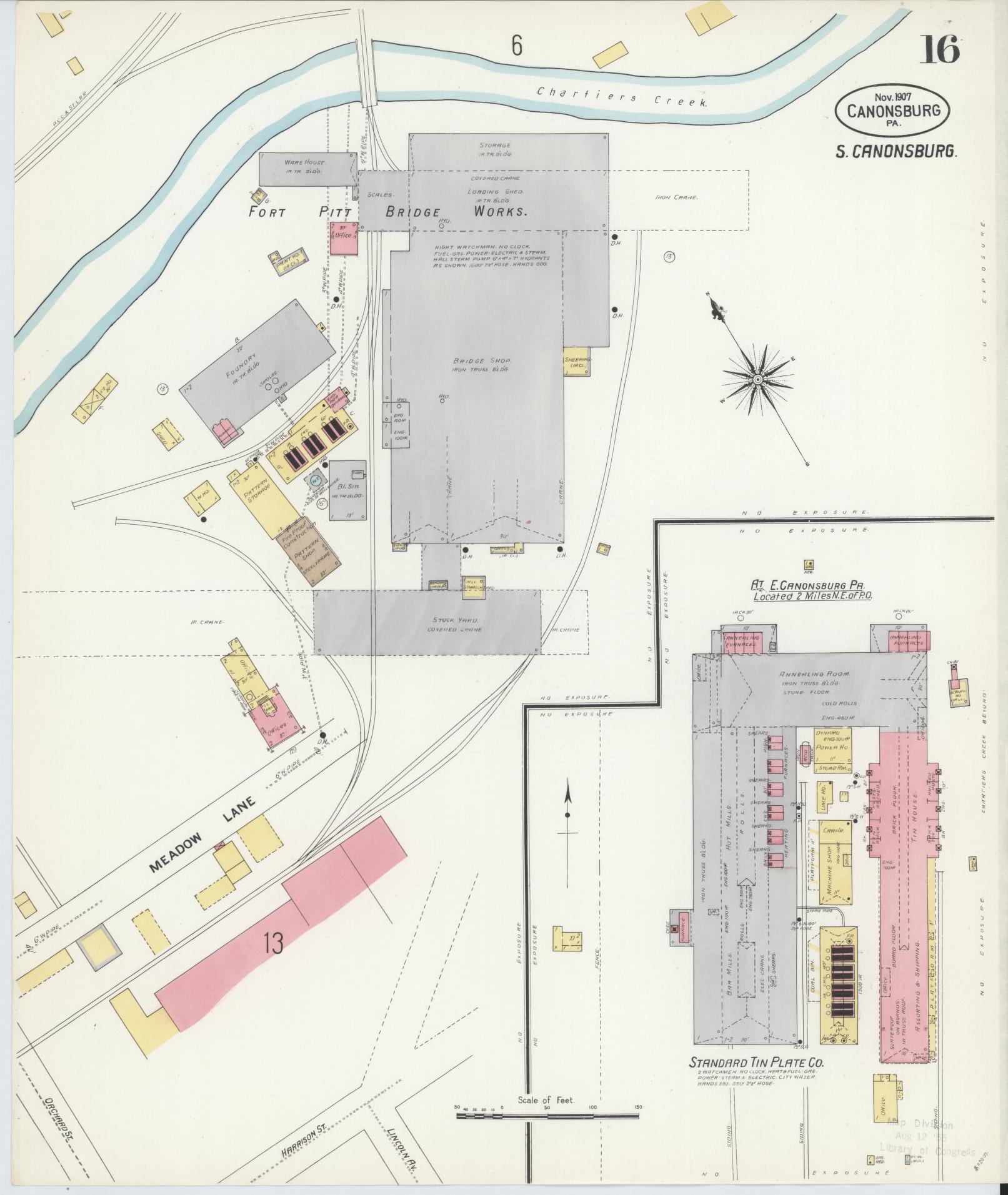 Sanborn Fire Insurance Map from Canonsburg, Washington County, Pennsylvania (1907), Sheet #0016 - Historic Sanborn Fire Insurance Map Print, vintage old map wall art, antique decor, genealogy gift, Pennsylvania Pennsylvania map