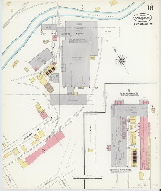 Sanborn Fire Insurance Map from Canonsburg, Washington County, Pennsylvania (1907), Sheet #0016 - Historic Sanborn Fire Insurance Map Print, vintage old map wall art, antique decor, genealogy gift, Pennsylvania Pennsylvania map