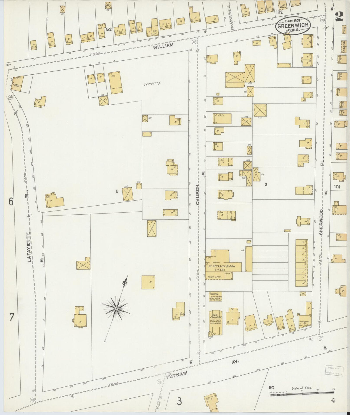 Sanborn Fire Insurance Map from Greenwich, Fairfield County, Connecticut (1906), Sheet #0002 - Historic Sanborn Fire Insurance Map Print, vintage old map wall art, antique decor, genealogy gift, Connecticut Connecticut map