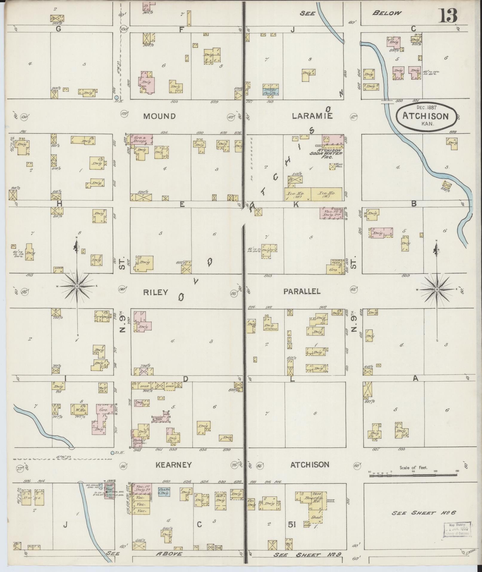 Sanborn Fire Insurance Map from Atchison, Atchison County, Kansas (1887), Sheet #0013 - Complete Map Set gallery image, historic Sanborn map, vintage wall art, Kansas Kansas