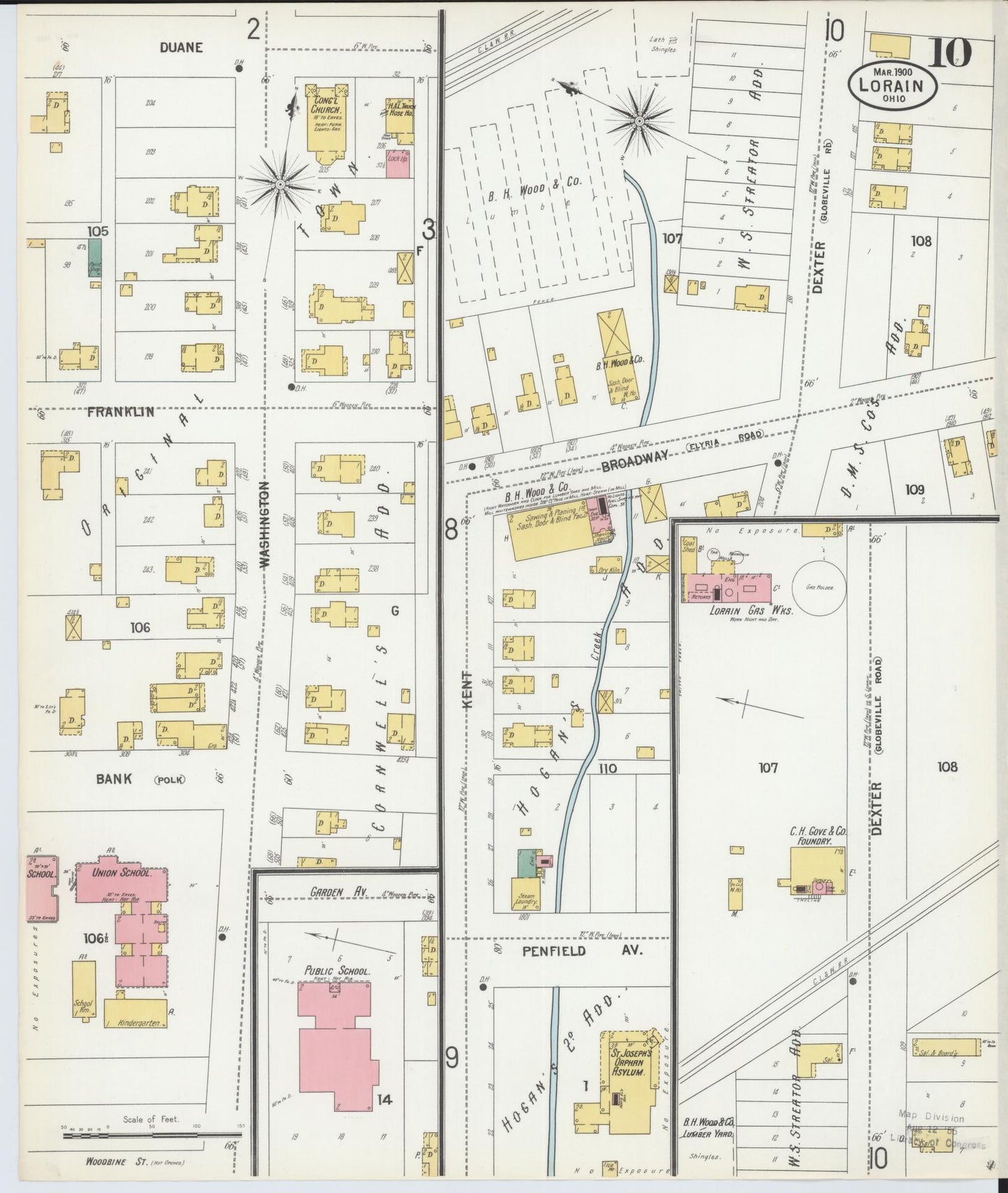 Sanborn Fire Insurance Map from Lorain, Lorain County, Ohio (1900), Sheet #0010 - Historic Sanborn Fire Insurance Map Print, vintage old map wall art, antique decor, genealogy gift, Ohio Ohio map