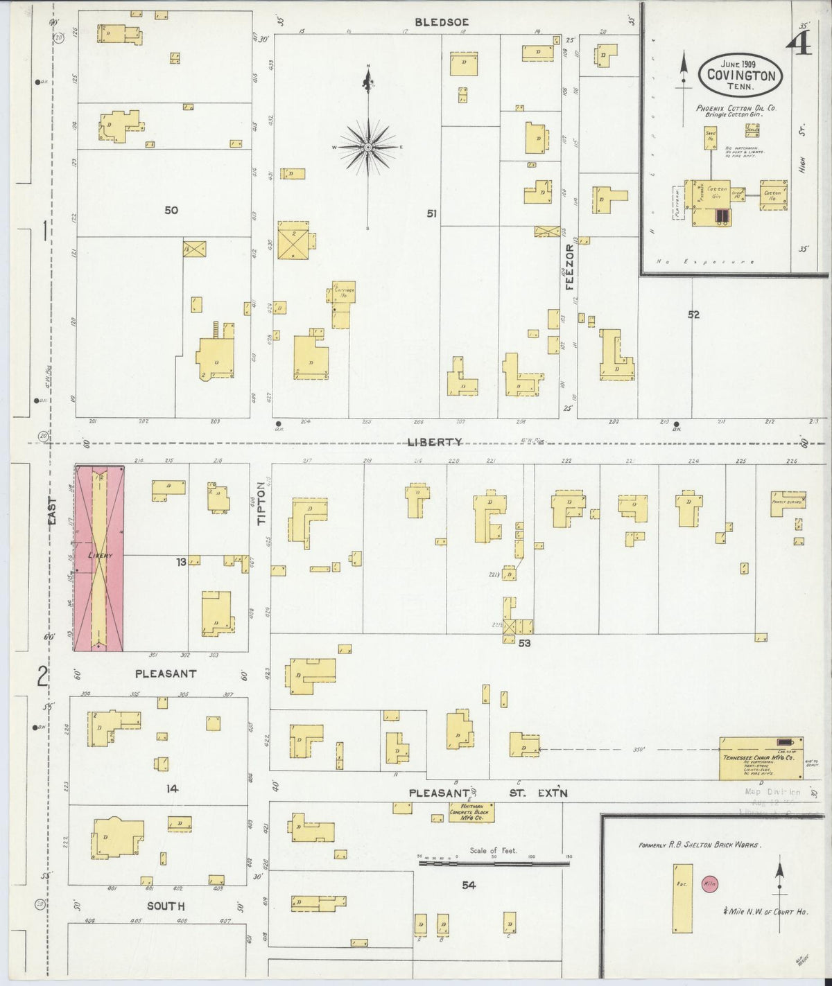 Sanborn Fire Insurance Map from Covington, Tipton County, Tennessee (1905), Sheet #0004 - Historic Sanborn Fire Insurance Map Print, vintage old map wall art, antique decor, genealogy gift, Tennessee Tennessee map