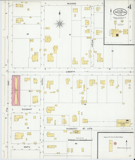 Sanborn Fire Insurance Map from Covington, Tipton County, Tennessee (1905), Sheet #0004 - Historic Sanborn Fire Insurance Map Print, vintage old map wall art, antique decor, genealogy gift, Tennessee Tennessee map