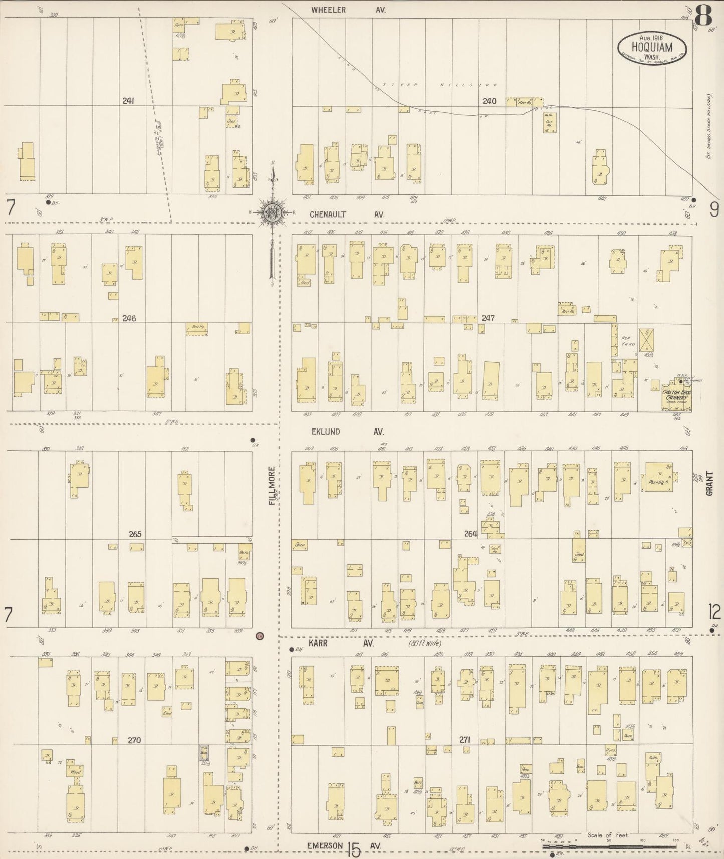 Sanborn Fire Insurance Map from Hoquiam, Grays Harbor County, Washington (1916), Sheet #0008 - Complete Map Set gallery image, historic Sanborn map, vintage wall art, Washington Washington