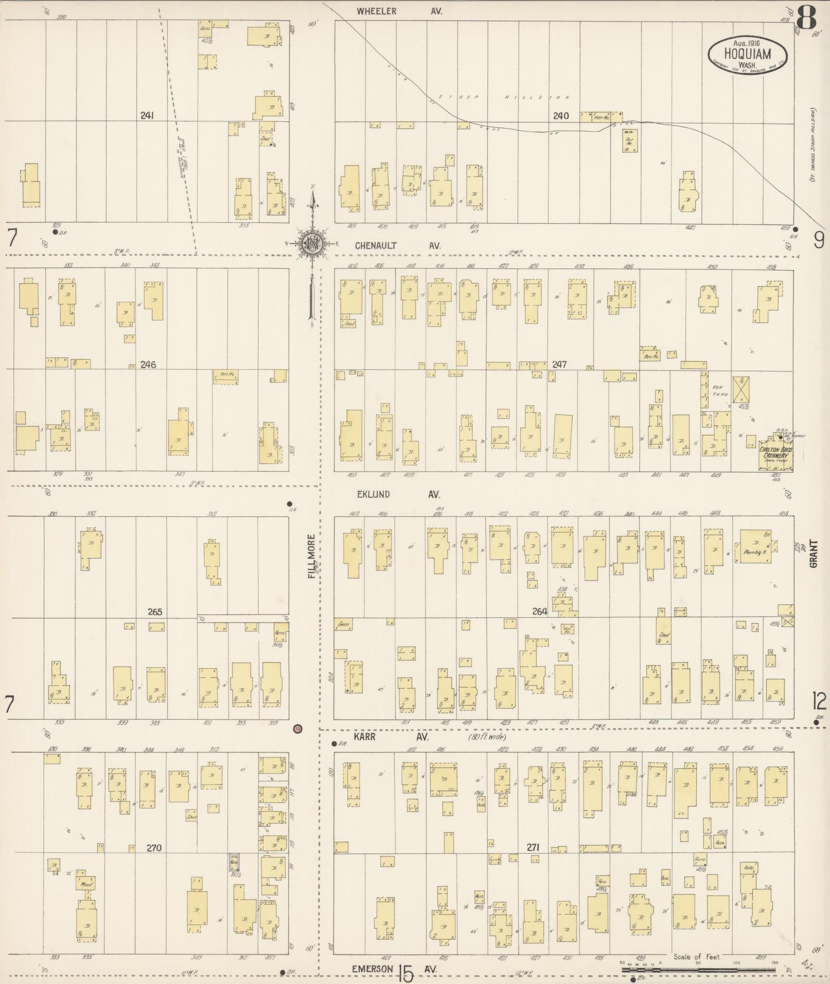 Sanborn Fire Insurance Map from Hoquiam, Grays Harbor County, Washington (1916), Sheet #0008 - Complete Map Set gallery image, historic Sanborn map, vintage wall art, Washington Washington