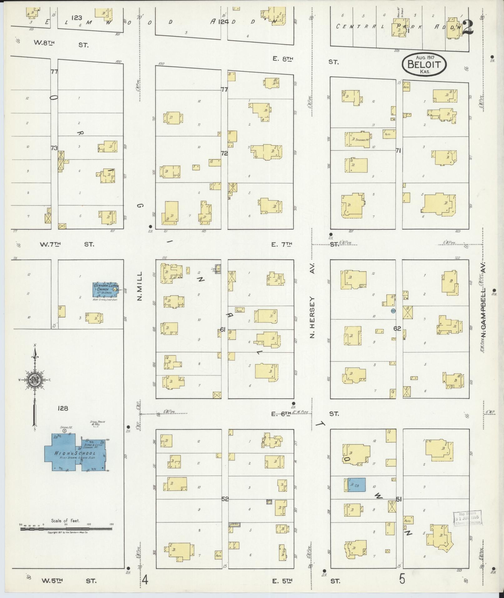 Sanborn Fire Insurance Map from Beloit, Mitchell County, Kansas (1917), Sheet #0002 - Historic Sanborn Fire Insurance Map Print, vintage old map wall art, antique decor, genealogy gift, Kansas Kansas map