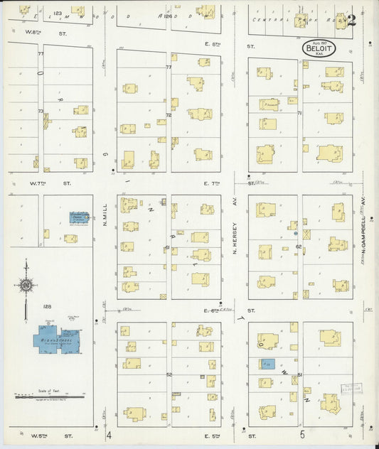 Sanborn Fire Insurance Map from Beloit, Mitchell County, Kansas (1917), Sheet #0002 - Historic Sanborn Fire Insurance Map Print, vintage old map wall art, antique decor, genealogy gift, Kansas Kansas map