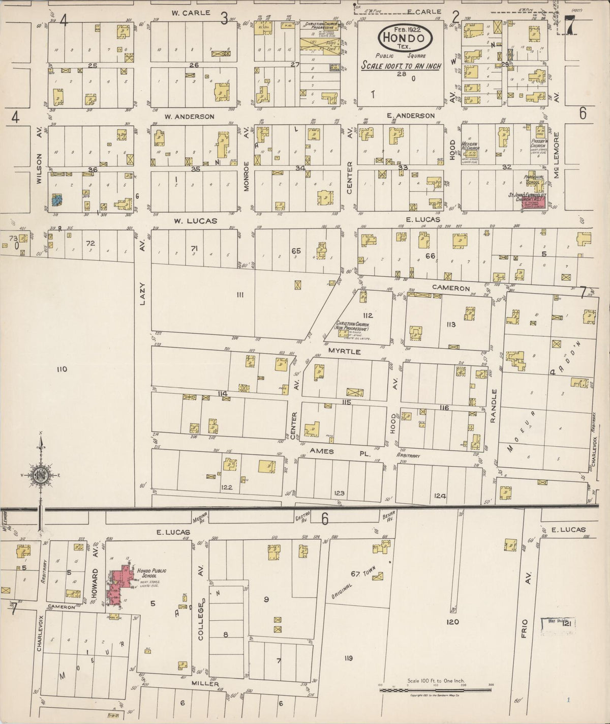Sanborn Fire Insurance Map from Hondo, Medina County, Texas (1922), Sheet #0007 - Complete Map Set gallery image, historic Sanborn map, vintage wall art, Texas Texas