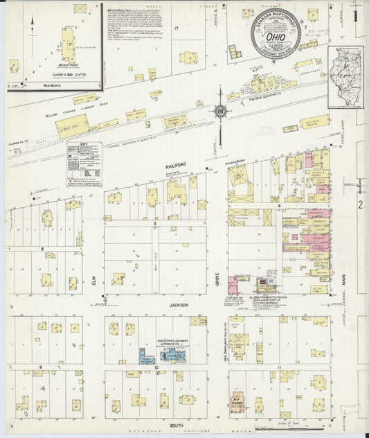 Sanborn Fire Insurance Map from Ohio, Bureau County, Illinois (1913), Sheet #0001 - Historic Sanborn Fire Insurance Map Print, vintage old map wall art, antique decor, genealogy gift, Ohio Ohio map