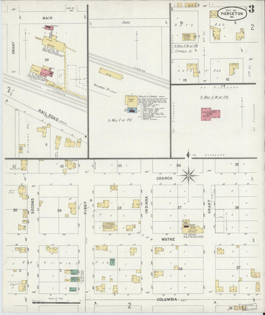 Sanborn Fire Insurance Map from Pierceton, Kosciusko County, Indiana (1901), Sheet #0003 - Historic Sanborn Fire Insurance Map Print, vintage old map wall art, antique decor, genealogy gift, Indiana Indiana map