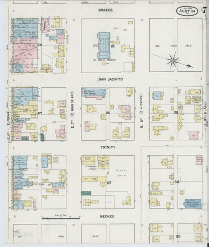 Sanborn Fire Insurance Map from Austin, Travis County, Texas (1889), Sheet #0007 - Complete Map Set gallery image, historic Sanborn map, vintage wall art, Texas Texas
