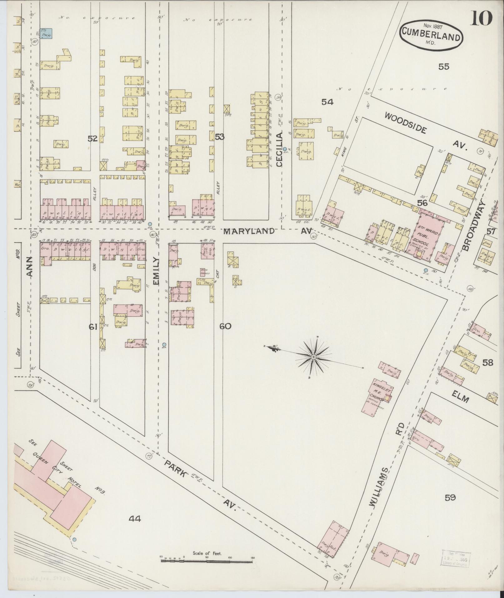 Sanborn Fire Insurance Map from Cumberland, Allegany County, Maryland (1887), Sheet #0010 - Historic Sanborn Fire Insurance Map Print, vintage old map wall art, antique decor, genealogy gift, Maryland Maryland map