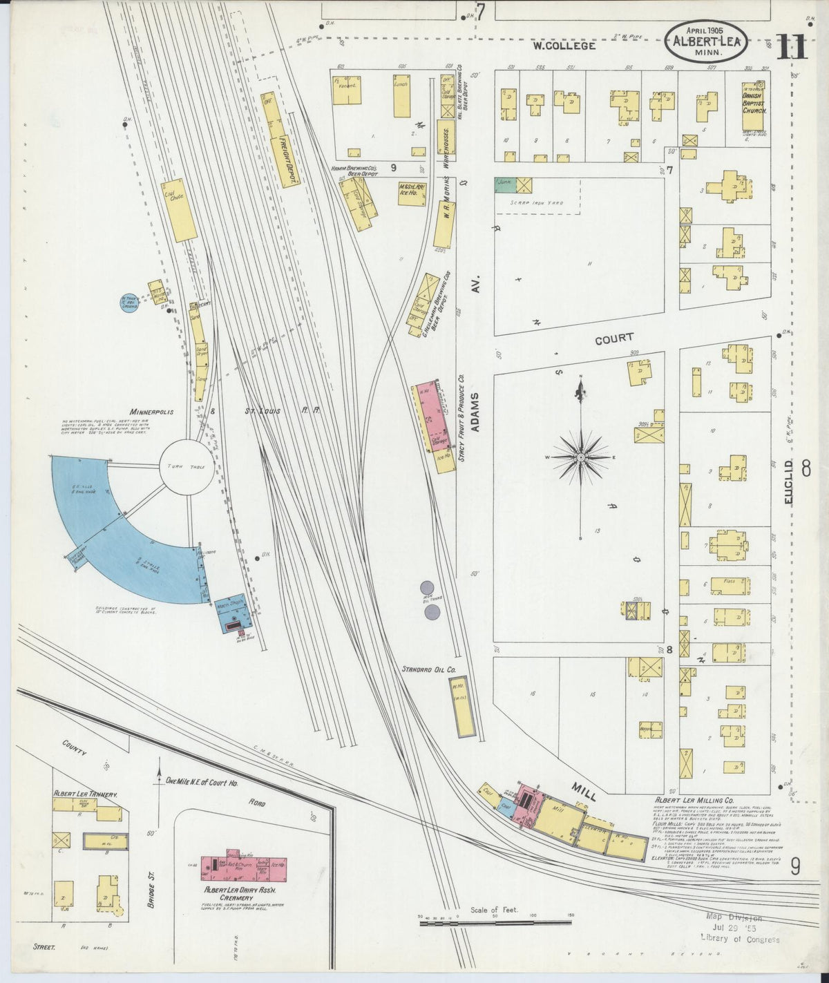 Sanborn Fire Insurance Map from Albert Lea, Freeborn County, Minnesota (1905), Sheet #0011 - Complete Map Set gallery image, historic Sanborn map, vintage wall art, Minnesota Minnesota