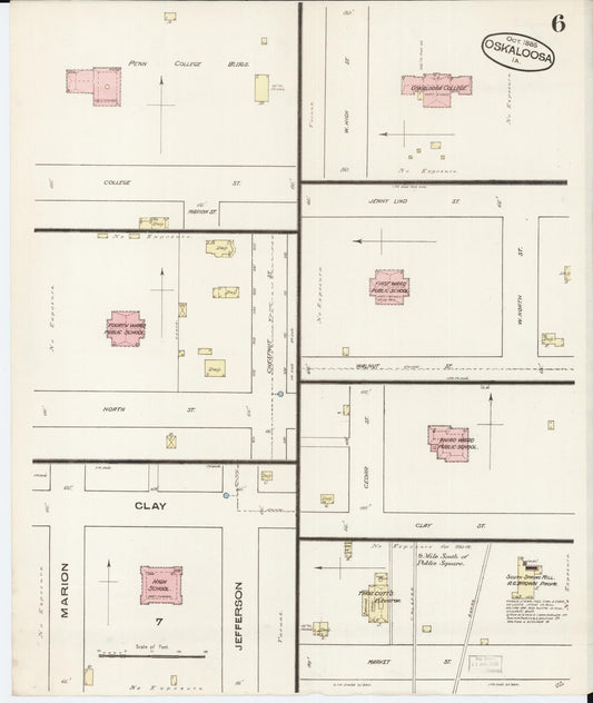Sanborn Fire Insurance Map from Oskaloosa, Mahaska County, Iowa (1885), Sheet #0006 - Historic Sanborn Fire Insurance Map Print, vintage old map wall art