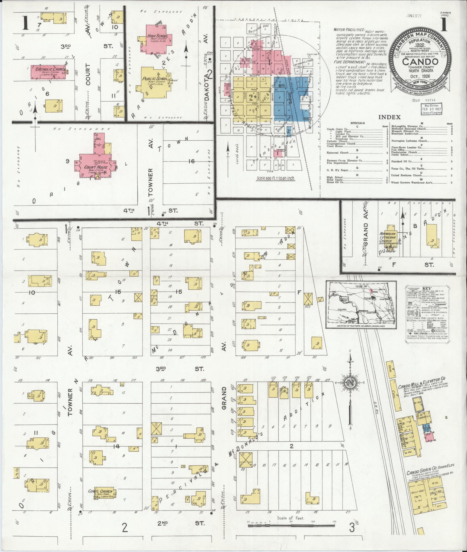 Sanborn Fire Insurance Map from Cando, Towner County, North Dakota. (1926) – Historic Sanborn Fire Insurance Map Print