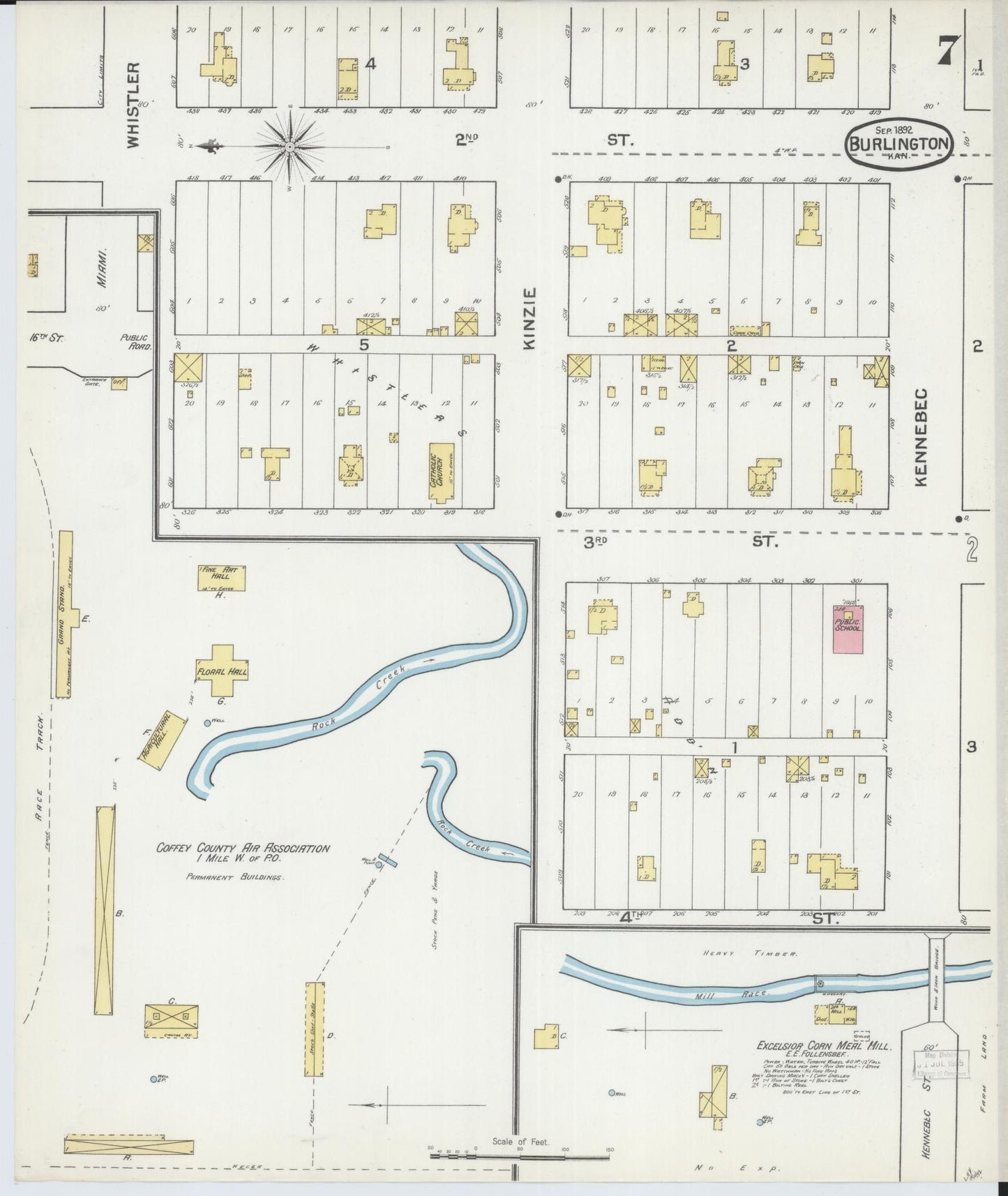 Sanborn Fire Insurance Map from Burlington, Coffey County, Kansas (1892), Sheet #0007 - Historic Sanborn Fire Insurance Map Print, vintage old map wall art, antique decor, genealogy gift, Kansas Kansas map