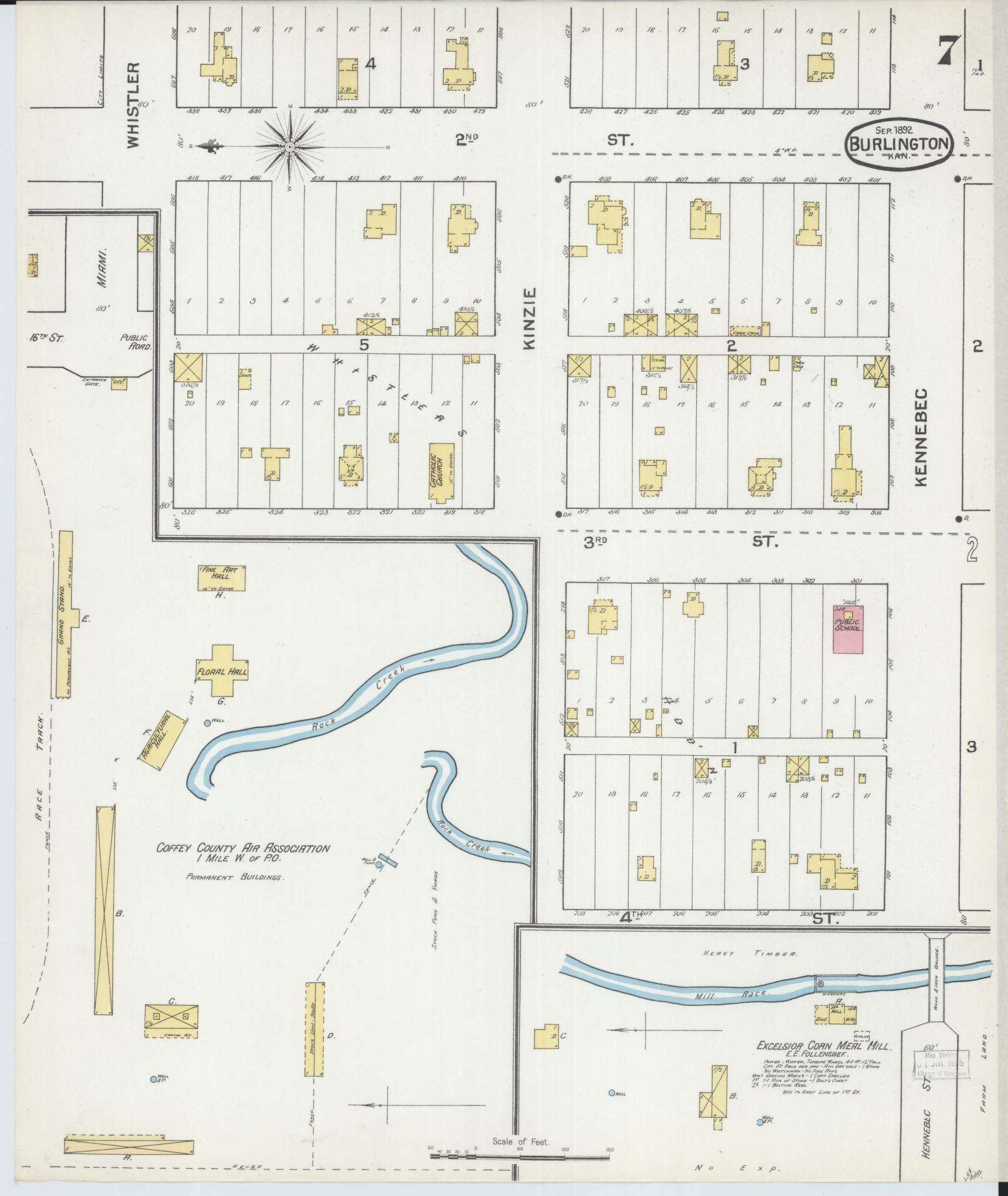 Sanborn Fire Insurance Map from Burlington, Coffey County, Kansas (1892), Sheet #0007 - Historic Sanborn Fire Insurance Map Print, vintage old map wall art, antique decor, genealogy gift, Kansas Kansas map