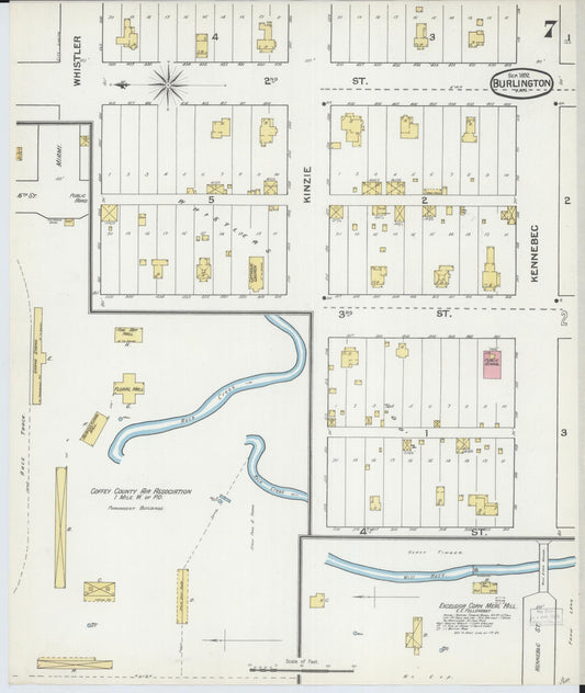 Sanborn Fire Insurance Map from Burlington, Coffey County, Kansas (1892), Sheet #0007 - Historic Sanborn Fire Insurance Map Print, vintage old map wall art, antique decor, genealogy gift, Kansas Kansas map
