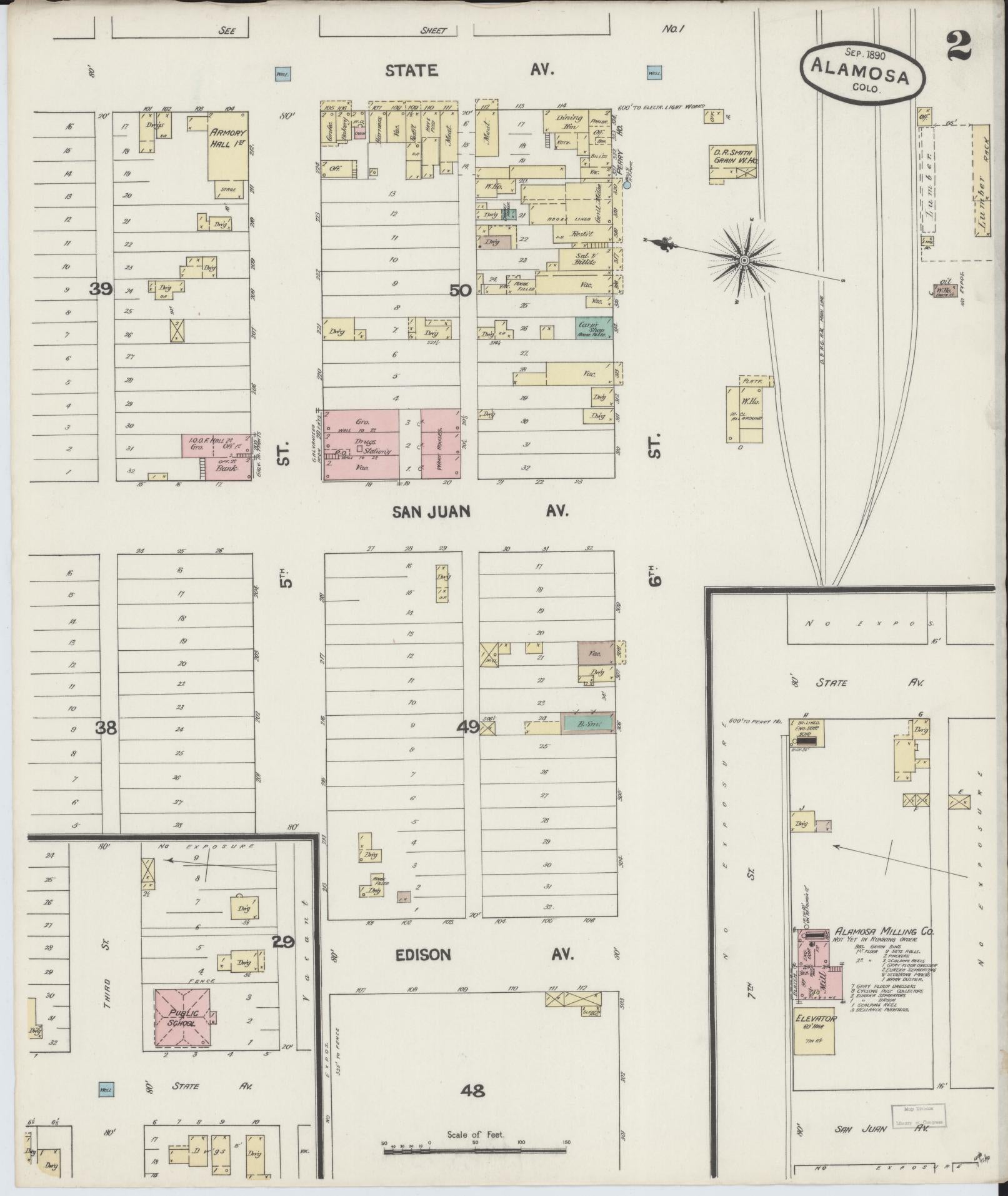 Sanborn Fire Insurance Map from Alamosa, Alamosa County, Colorado (1890), Sheet #0002 - Historic Sanborn Fire Insurance Map Print, vintage old map wall art, antique decor, genealogy gift, Colorado Colorado map