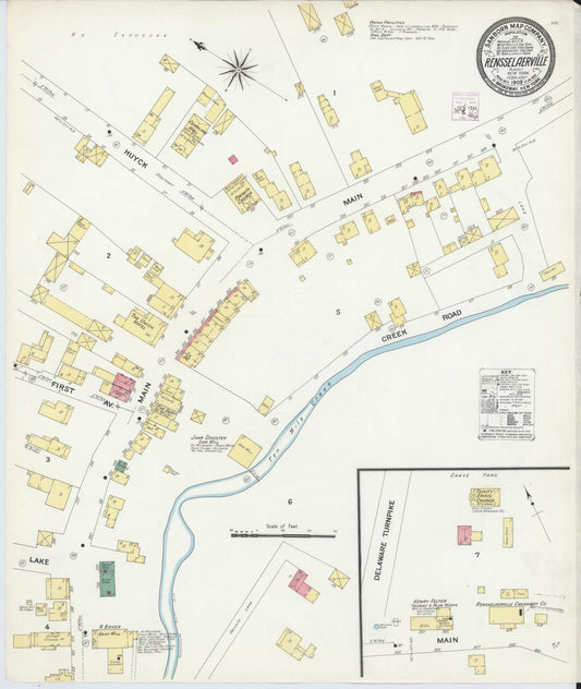 Sanborn Fire Insurance Map from Rensselaerville, Albany County, New York (1909), Sheet #0001 - Historic Sanborn Fire Insurance Map Print, vintage old map wall art, antique decor, genealogy gift, New York New York map