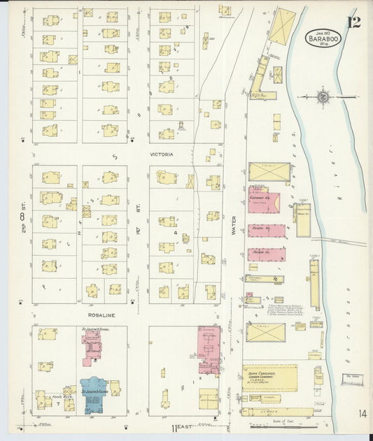 Sanborn Fire Insurance Map from Baraboo, Sauk County, Wisconsin (1913), Sheet #0012 - Historic Sanborn Fire Insurance Map Print, vintage old map wall art, antique decor, genealogy gift, Wisconsin Wisconsin map