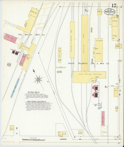 Sanborn Fire Insurance Map from Waycross, Ware County, Georgia (1908), Sheet #0017 - Complete Map Set gallery image, historic Sanborn map, vintage wall art, Georgia Georgia