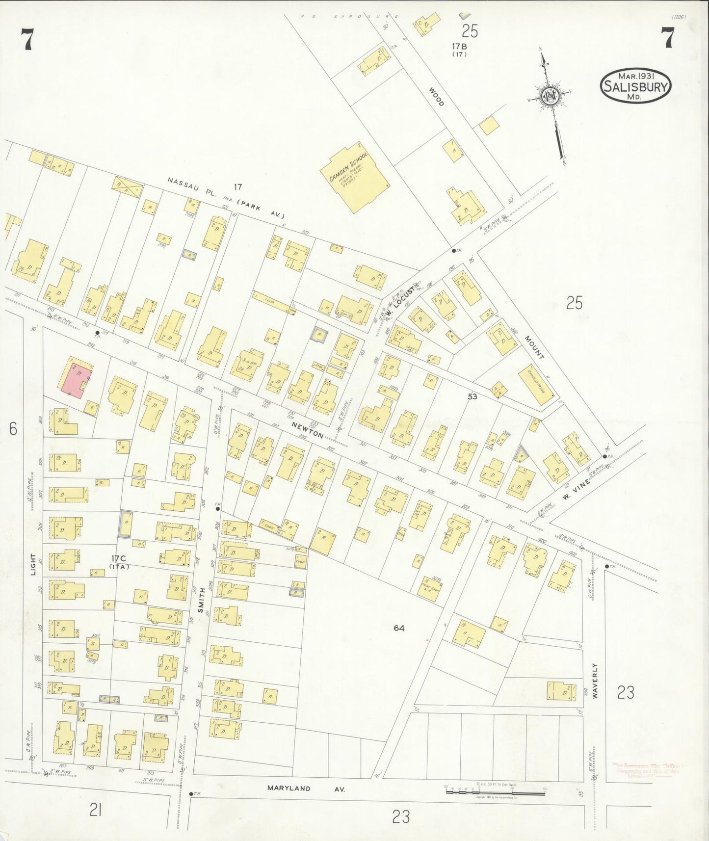 Sanborn Fire Insurance Map from Salisbury, Wicomico County, Maryland (1931), Sheet #0007 - Complete Map Set gallery image, historic Sanborn map, vintage wall art, Maryland Maryland