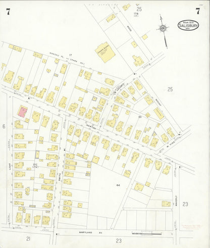 Sanborn Fire Insurance Map from Salisbury, Wicomico County, Maryland (1931), Sheet #0007 - Complete Map Set gallery image, historic Sanborn map, vintage wall art, Maryland Maryland
