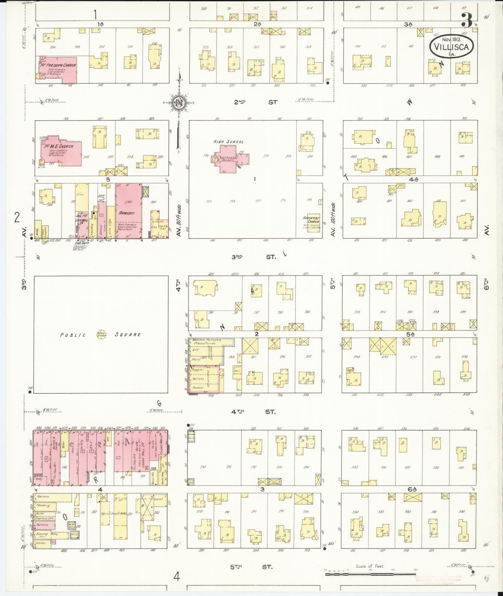 Sanborn Fire Insurance Map from Villisca, Montgomery County, Iowa (1912), Sheet #0003 - Historic Sanborn Fire Insurance Map Print, vintage old map wall art