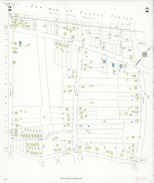 Sanborn Fire Insurance Map from Fanwood, Union County, New Jersey (1933), Sheet #0002 - Historic Sanborn Fire Insurance Map Print, vintage old map wall art, antique decor, genealogy gift, New Jersey New Jersey map