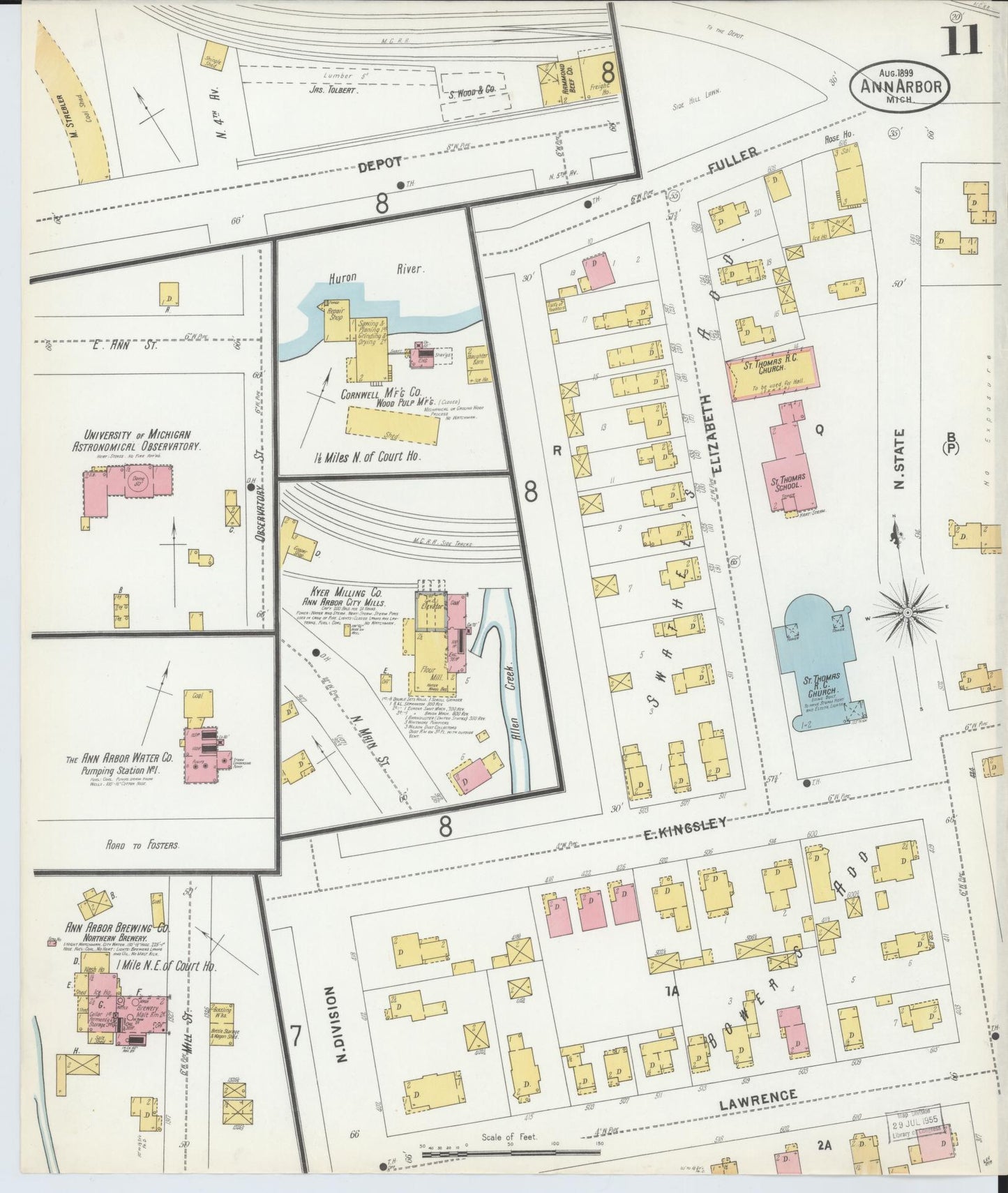 Sanborn Fire Insurance Map from Ann Arbor, Washtenaw County, Michigan (1899), Sheet #0011 - Complete Map Set gallery image, historic Sanborn map, vintage wall art, Michigan Michigan