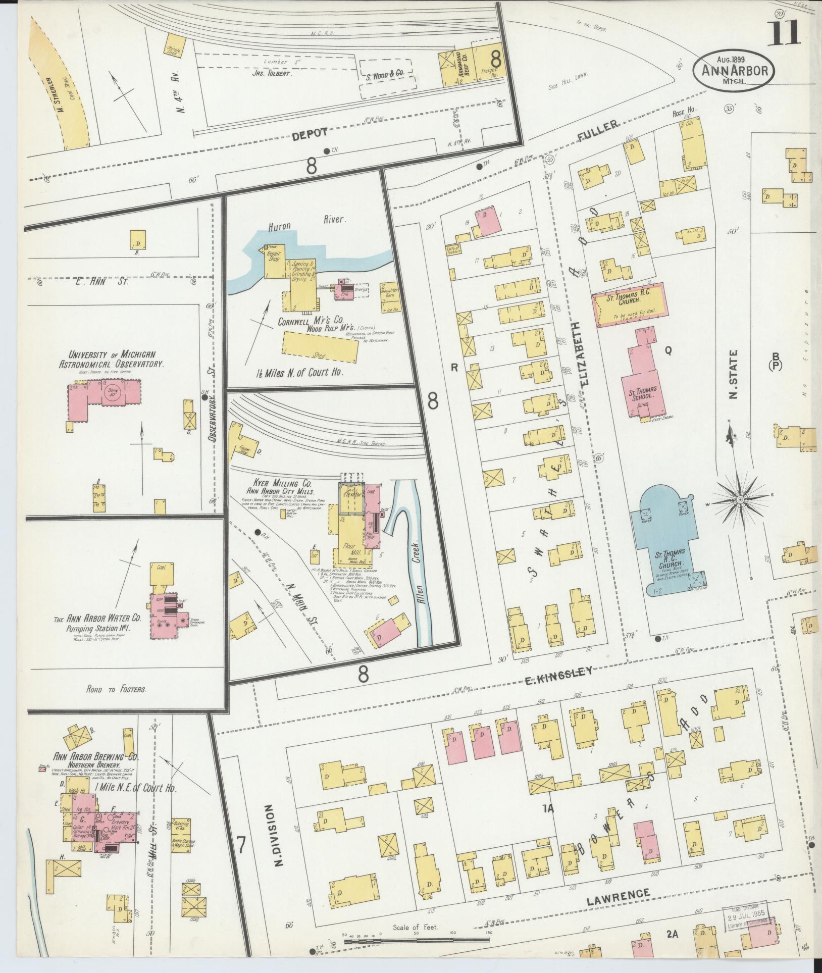 Sanborn Fire Insurance Map from Ann Arbor, Washtenaw County, Michigan (1899), Sheet #0011 - Complete Map Set gallery image, historic Sanborn map, vintage wall art, Michigan Michigan