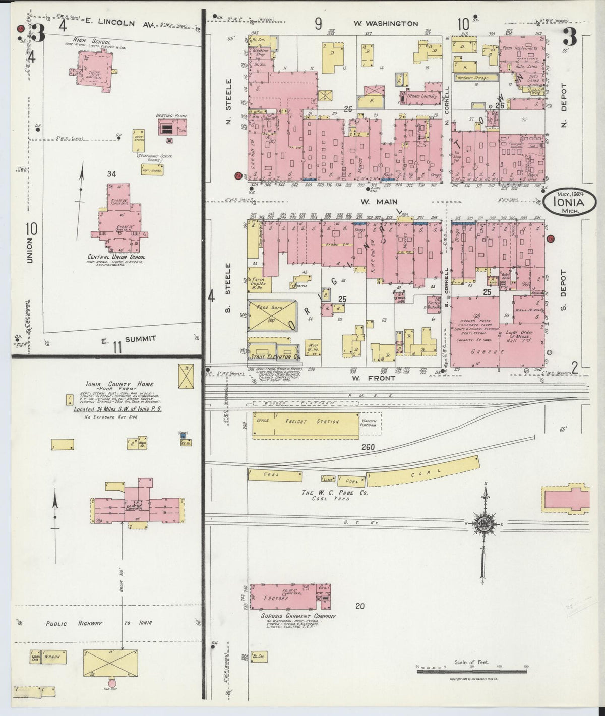Sanborn Fire Insurance Map from Ionia, Ionia County, Michigan (1924), Sheet #0003 - Historic Sanborn Fire Insurance Map Print, vintage old map wall art, antique decor, genealogy gift, Michigan Michigan map