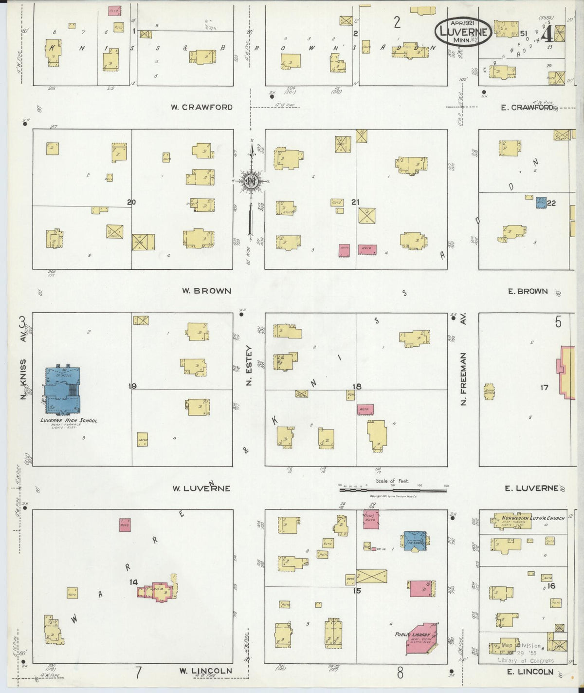 Sanborn Fire Insurance Map from Luverne, Rock County, Minnesota (1921), Sheet #0004 - Complete Map Set gallery image, historic Sanborn map, vintage wall art, Minnesota Minnesota