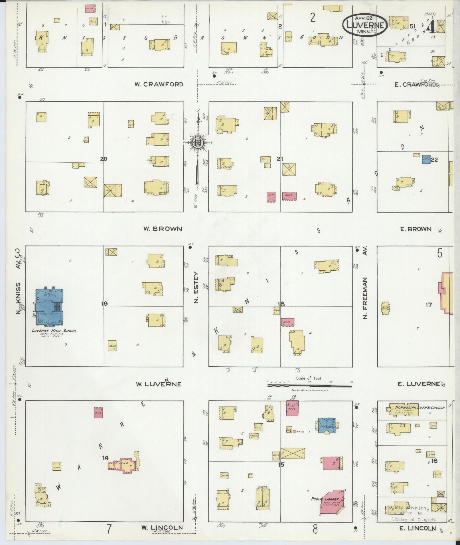 Sanborn Fire Insurance Map from Luverne, Rock County, Minnesota (1921), Sheet #0004 - Complete Map Set gallery image, historic Sanborn map, vintage wall art, Minnesota Minnesota
