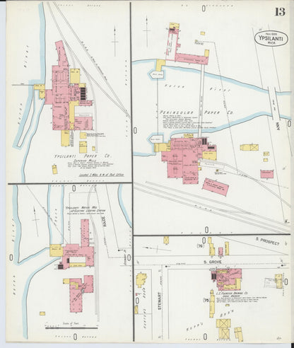 Sanborn Fire Insurance Map from Ypsilanti, Washtenaw County, Michigan (1899), Sheet #0013 - Historic Sanborn Fire Insurance Map Print, vintage old map wall art, antique decor, genealogy gift, Michigan Michigan map